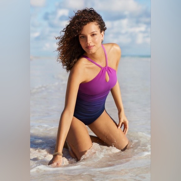 Lands end High Neck to One Shoulder Multi Way One Piece Swimsuit - Picture 2 of 8